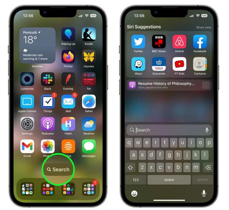 富拉尔基苹果手机维修分享升级到 iOS 16 后，如何删除主屏幕上的搜索按钮 